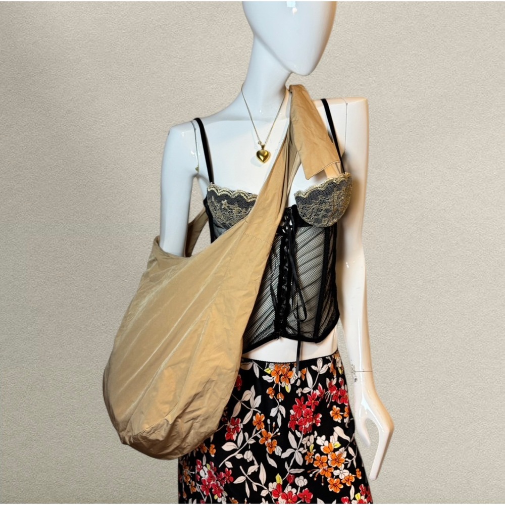 Miyerh Slouchy Beige Shoulder‎ Bag Soft Nylon Oversized Hobo Tote